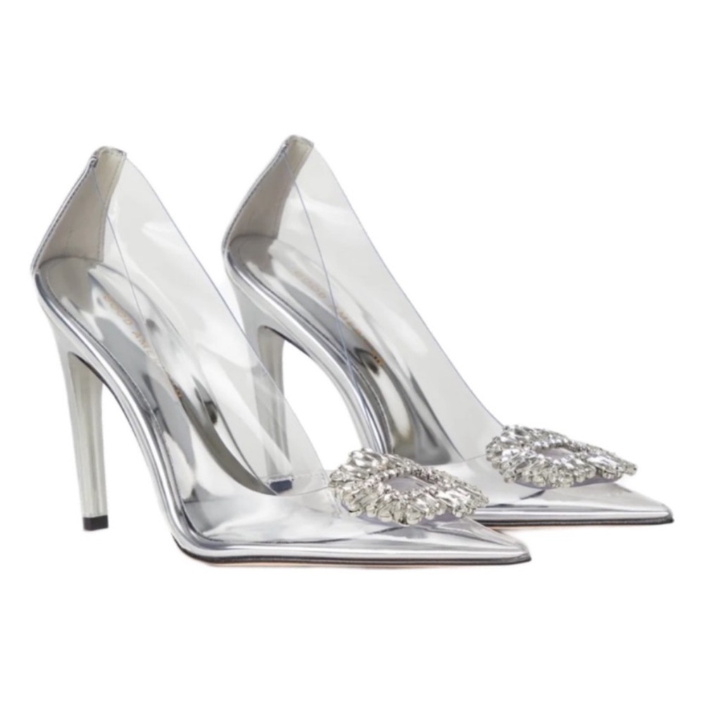 Clear Pointed Toe Pump with Crystal Buckle - Picture 2 of 7